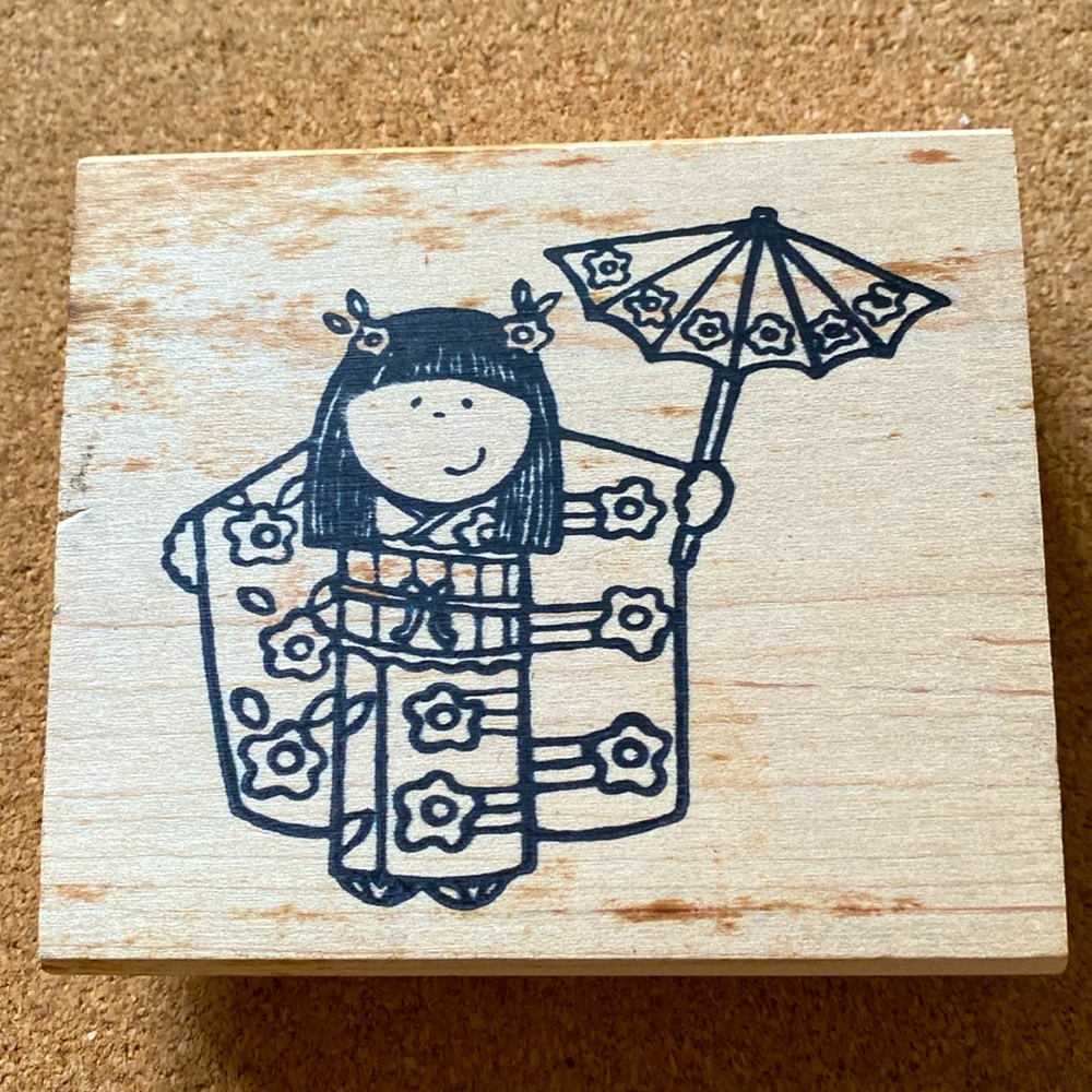 Rubber Stamp of Japanese Girl w/Kimono & Umbrella by TAJ Clubhouse in Honolulu